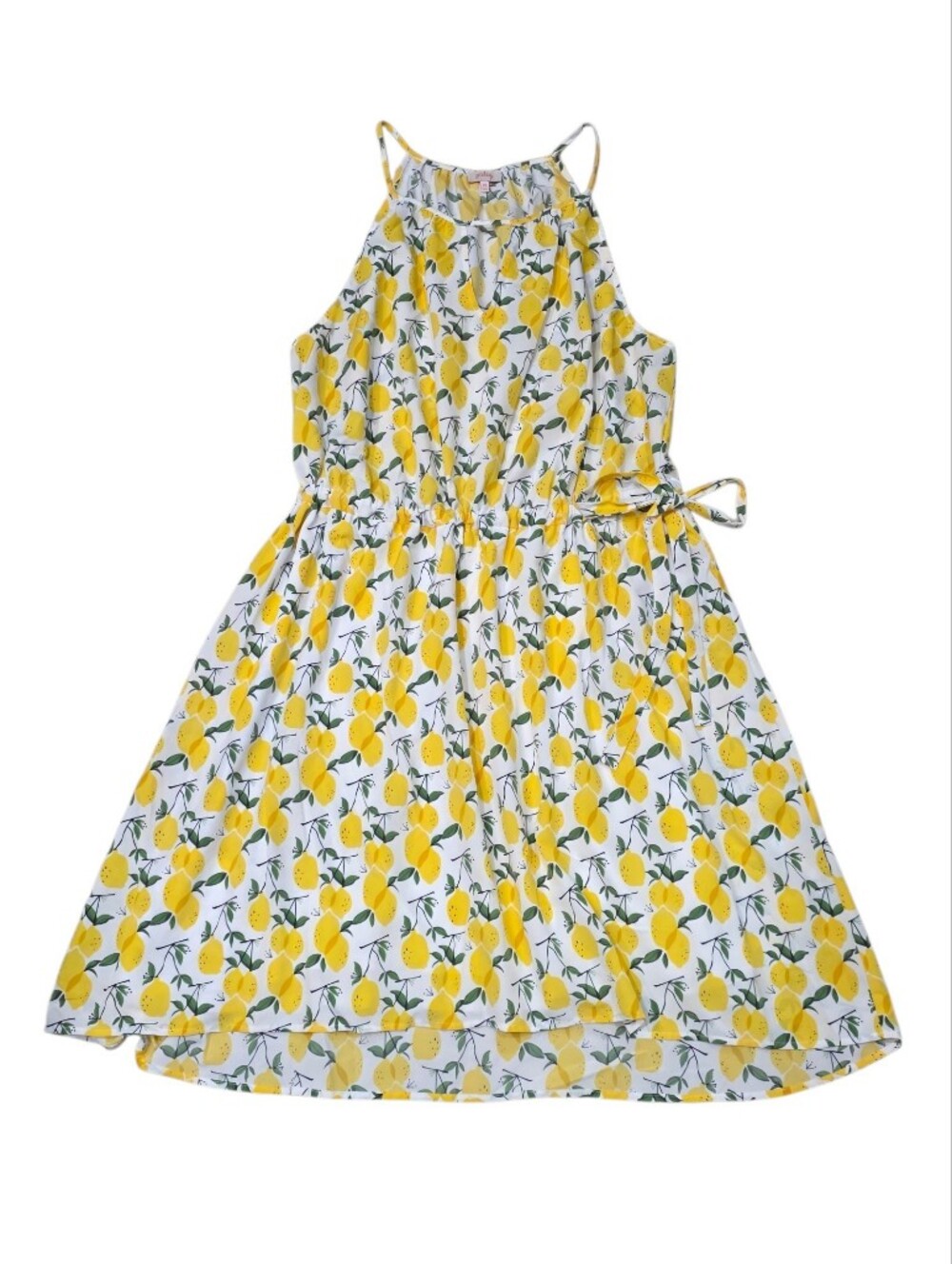 Pixley Lemon Print Halter Midi Dress Size 2X Yellow White - Picture 2 of 4